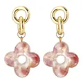 Boucles d'oreilles créoles dorées avec pendentifs fleurs en résine marbrée rose - Trèfle Texture Marbre Rose Blanc (EH00130)