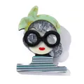Artistic acrylic girl brooch with green headscarf and striped shirt in retro style - Gray Green Yellow Fragment Brooch