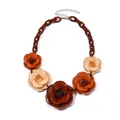 Bohemian acrylic flower necklace with brown gradient rose petals and resin chain link - Gradient Milk Tea Coffee