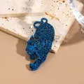 Blue leopard acrylic brooch with black spots on stone background, sleek modern animal jewelry - Dark Blue