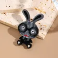 Modern acrylic cartoon rabbit brooch with marble texture and rhinestone accents - Grey Black White