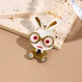 Minimalist acrylic cartoon rabbit brooch with gold marble texture and crystal details - White Coffee Red