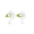 Floral acrylic stud earrings with white petals green leaves and spherical charms - Floral Dangle Style / Milk White