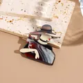Vintage style acrylic hair claw featuring a brown and cream female silhouette design - Dark Coffee