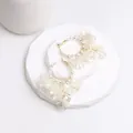 Elegant white acrylic flower petal hoop earrings with pearls and gold metal hook - Hoop Pearl Floral Petal Earrings / Cream White (EH00208)