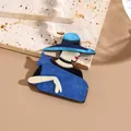 Broche silhouette artistique en acrylique avec texture marbrée bleue et beige pour femme - Bleu