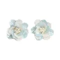 Elegant light blue and white acrylic flower earrings with decorative pearl centers - Blue and White (EH00213)