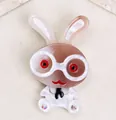 Acrylic brown bunny brooch with white round glasses and sparkling rhinestone details - Coffee White Red