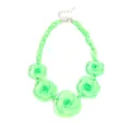 Bohemian acrylic flower necklace featuring translucent mint green 3D roses - Ocean Light Green