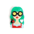 Broche mignonne en acrylique pop art avec une fille aux cheveux verts et lunettes - Multi Vert (XZ00144)