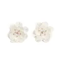 Elegant white acrylic flower stud earrings with crystal center and wavy petal texture - Cream White (EH00213)