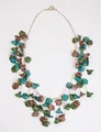 Collier ethnique en acrylique avec breloques feuilles florales vertes et marron - Collier long pour pull / Bleu, Vert, Café