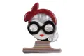 Cartoon girl acrylic brooch with pearl texture hair and stylish black glasses - Silver Plum Red Fragment Brooch
