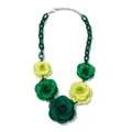 Bohemian acrylic flower necklace featuring green and yellow layered resin blossoms - Dark Green