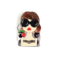Broche en acrylique chic représentant une femme stylée avec lunettes et lèvres rouges - Multi Café (XZ00144)