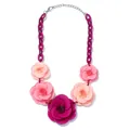 Bohemian acrylic flower necklace with vibrant pink 3D roses and chunky purple resin chain - Rose Red and Pink