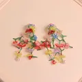Colorful floral bead tassel earrings with green vine design in a Korean style - Colorful (EH00212)