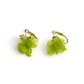 Chic light green frosted acrylic flower earrings with gold hoop and tiny rhinestones - Frosted Green (EH00203)