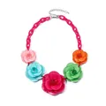 Bohemian acrylic necklace with multi-colored resin roses on a pink chunky link chain - Rainbow Rose Red