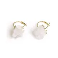 Elegant gold hoop earrings with layered matte white acrylic flower petals and crystals - Frosted White (EH00203)