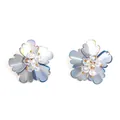 Elegant iridescent blue five-petal flower stud earrings with crystal bead center - Translucent Blue (EH00202)