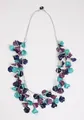 Collier ethnique avec pétales en acrylique bleu et violet sur cordon tressé - Collier long pour pull / Bleu Vert Violet Bleu