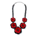 Bohemian acrylic statement necklace with red and black layered rose flowers and thick links - Black & Red