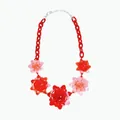 Bohemian chunky red acrylic floral necklace with five gradient flower pendants and chain - Red