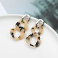 Elegant amber and dark brown resin link drop earrings with polished silver metal top - Coffee Acetate Chain Style (EH00161)