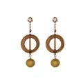 Boucles d'oreilles rétro en acrylique doré avec détails de perles vert olive - Jaune Moutarde