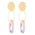 Detail of vintage acrylic tassel earrings featuring golden quilted texture and marble pattern - Purple Marble Quilted Style (EH00145)
