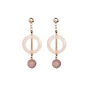 Boucles d'oreilles géométriques avec anneaux en résine rose et perles brunes - Marron clair délavé