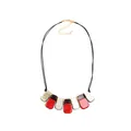 Collier court en résine acrylique avec pendentifs rouges blancs et marbrés chic - Style Pendentif Bohème / Rouge + Café Gris Clair