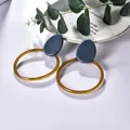 Retro geometric acetate acrylic drop earrings with blue studs and amber resin rings - Gray Blue And Mustard Yellow (EH00002)