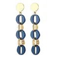 Light luxury acrylic drop earrings with blue resin links and gold hammered metal rings - Blue Hammered Metal Ring Style (EH00156)