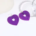 Boucles d'oreilles cœur en acrylique violet à trois couches avec crochets en argent - Design de cœur imbriqué (EH00034) / Violet