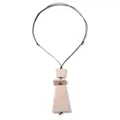 Collar floral bohemio de varias capas rosa claro con cordón de cera marrón ajustable - Colgante Geométrico de Tres Etapas Beige (XL00016)
