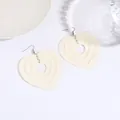 Minimalist layered heart acrylic earrings in cream white with silver hooks for women - Heart Nested Design (EH00034) / White