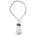 Collar bohemio con colgante de trapecio geométrico multicapa y textura de concha morada - Colgante Geométrico de Tres Etapas Gris-Púrpura (XL00016)