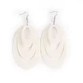 Three-layer nested oval acrylic drop earrings in milk white with silver metal hooks - Oval Nested Design (EH00036) / White
