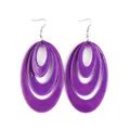 Three-layer nested oval acrylic earrings in vibrant purple with silver hooks - Oval Nested Design (EH00036) / Purple