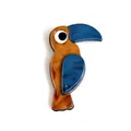 Broche toucan artistique en acrylique avec texture ambre et accents bleu marbre - Style Oiseau Jaune Bleu (XZ00116)