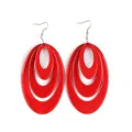 Retro triple-layered oval acrylic earrings in vibrant red with silver hooks - Oval Nested Design (EH00036) / Red