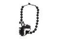 Collana di perline con sfere di acrilico nere e ciondolo a forma di gatto bianco e nero - Bianco Nero E Grigio