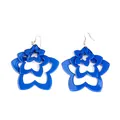 Deep blue star-shaped acrylic drop earrings with triple-layered hollow geometric design - Star Nested Design (EH00039) / Sapphire Blue