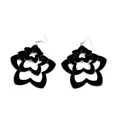 Three-layer black acrylic floral hoop earrings with silver metal hooks for women - Star Nested Design (EH00039) / Black
