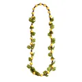Collana lunga con perle rotonde gialle e ciondoli a forma di foglia verde oliva traslucidi - Giallo Oliva