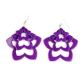 Fashionable purple acrylic floral hollow drop earrings with silver hooks for women - Star Nested Design (EH00039) / Purple