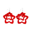 Chic multi-layered red acrylic star earrings with a glossy finish and silver hooks - Star Nested Design (EH00039) / Red