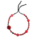 Collana di perle bohémien con dischi rossi e cordino nero intrecciato per donna - Rosso